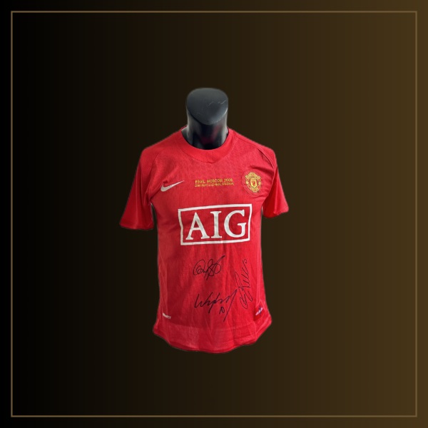 Cristiano Ronaldo, Wayne Rooney, Ryan Giggs Signiertes Manchester United 2007-08 UCL Finale Trikot