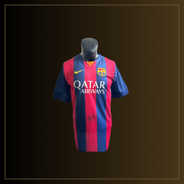 Lionel Messi, Neymar, Luis Suárez Signiertes Barcelona 2014-15 Heimtrikot