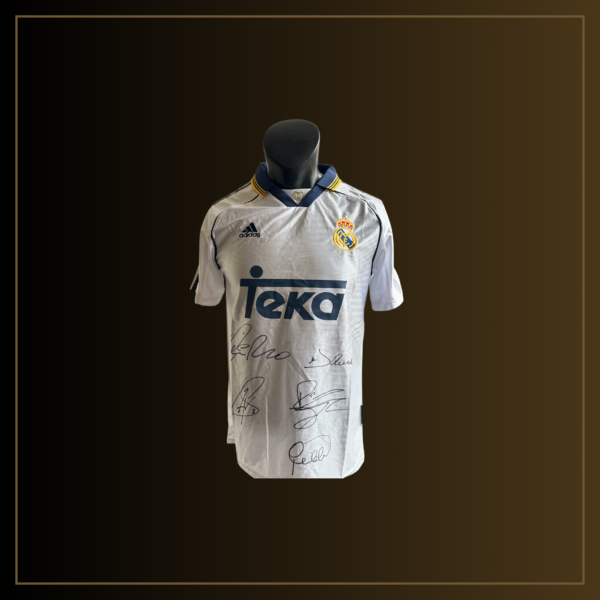 Raúl González, Fernando Hierro, Clarence Seedorf, Mijatović, Manuel Sanchis Signiertes Real Madrid 1999-00 Heimtrikot