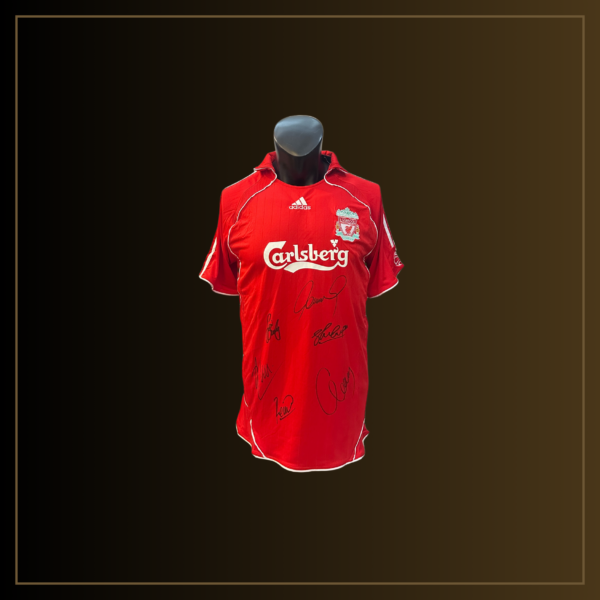 Steven Gerrard, Fernando Torres, Carragher, Pepe Reina, Mascherano, Xabi Alonso Signiertes Liverpool 2006-07 Heimtrikot