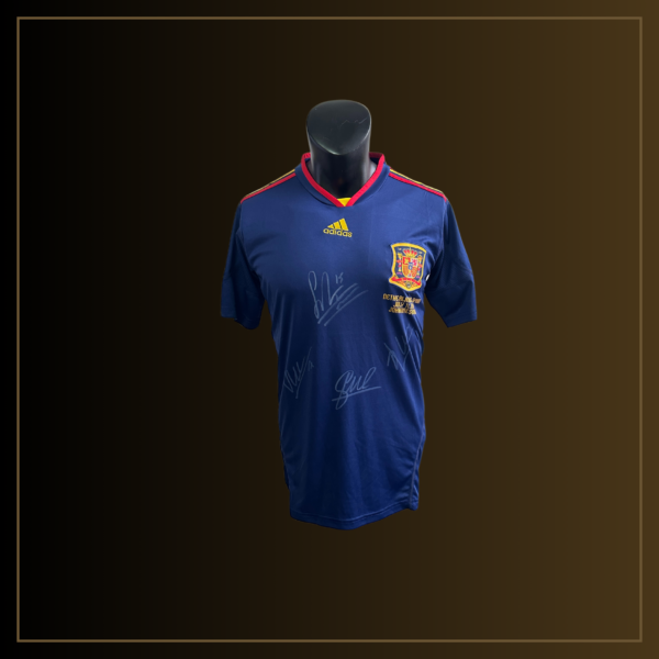 Sergio Ramos, David Villa, Xabi Alonso, David Silva Signiertes Spanien 2010 World Cup Finale Trikot