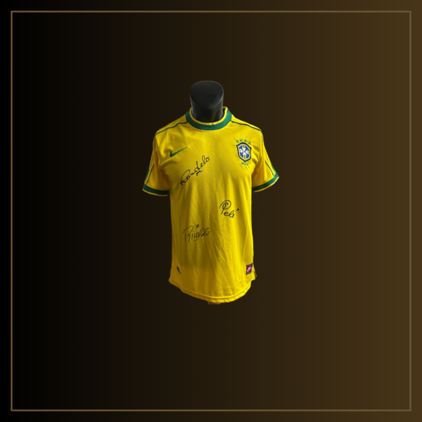 Ronaldo Nazário, Pelé, Rivaldo Signiertes Brazil 1998 Heimtrikot