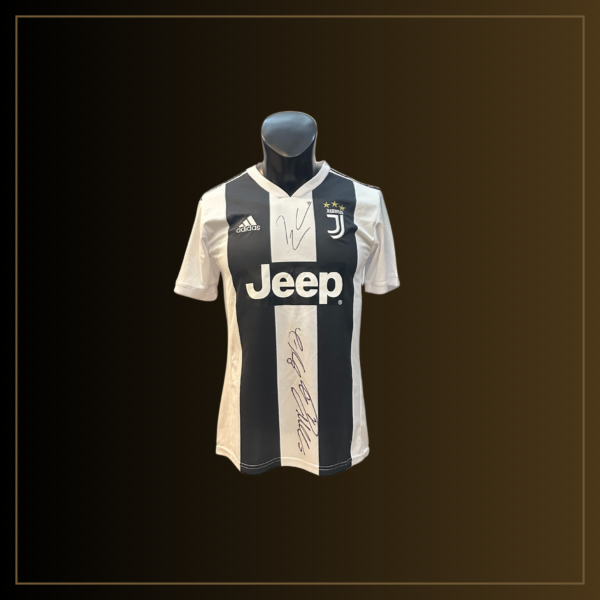 Cristiano Ronaldo, Paulo Dybala, Miralem Pjanić Signiertes Juventus 2018-19 Heimtrikot